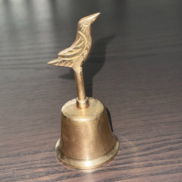 Small Vintage Brass Bell Bird Handle Hong Kong - Picture 3 of 6